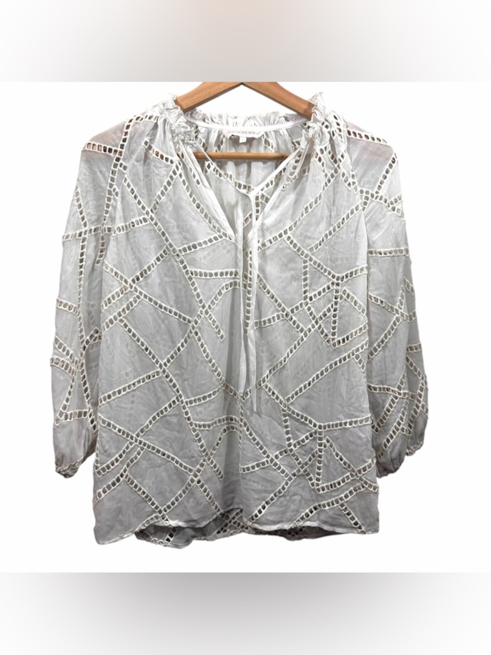 Anthropologie Caballero White Lace Cut Out Blouse Size Small